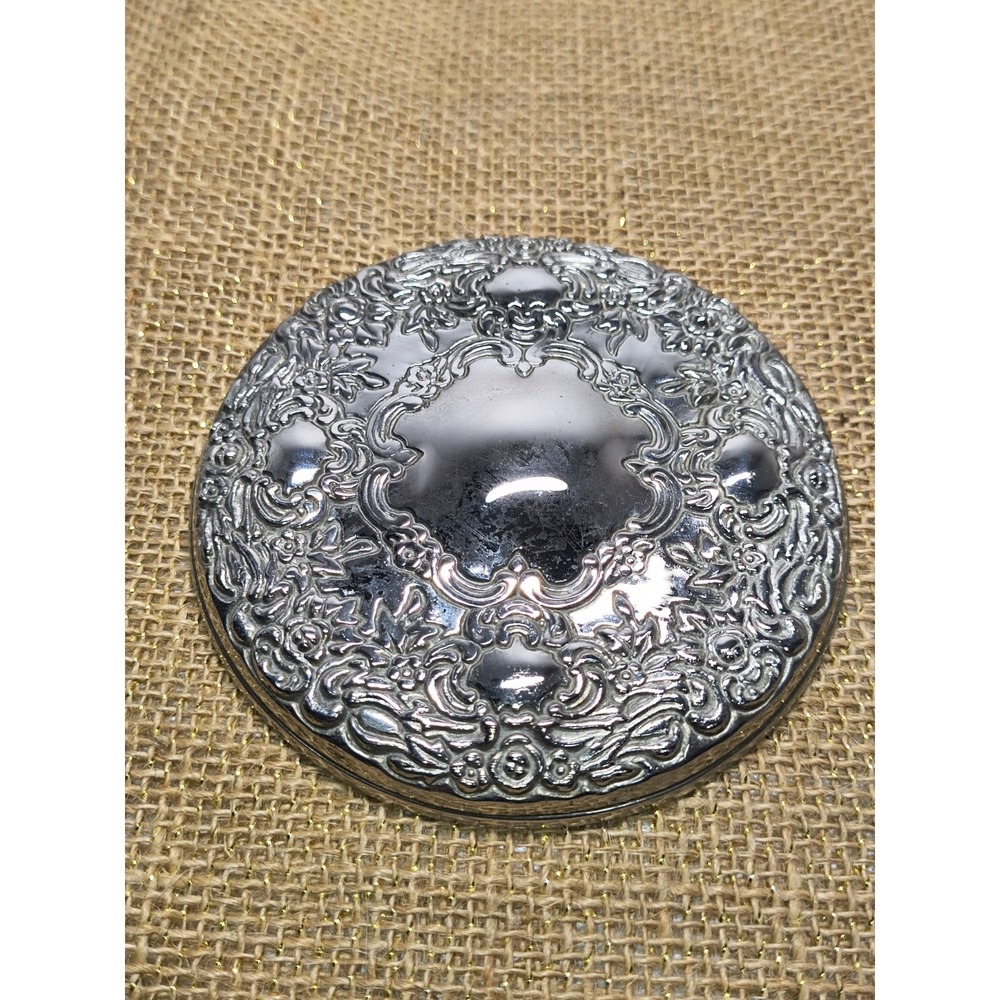Vintage Godinger Silver Plate Lid Glass Jewelry Trinket Box Powder Puff Bowl - Picture 7 of 8